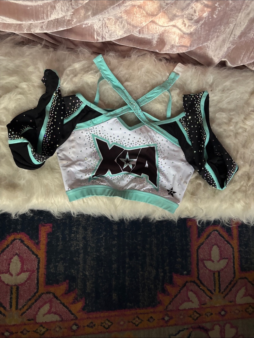 Rebel Brand White & Mint Crossback Sports Bra Cheer Gymnastics Top